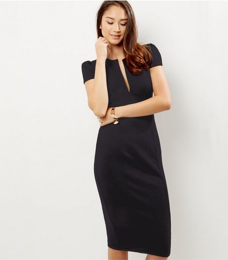 Black V Neck Midi Pencil Dress | New Look