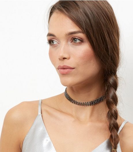 4 Row Diamante Choker | New Look