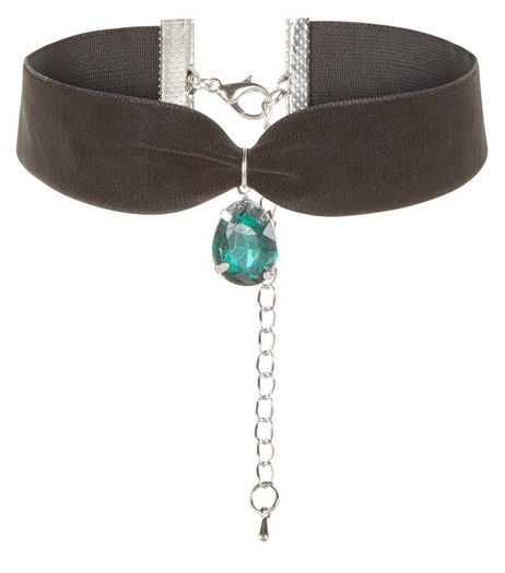 Green Velvet Ribbon Crystal Pendant Choker | New Look