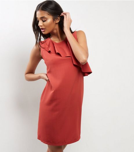 Light Brown Asymmetric Frill Shift Dress | New Look