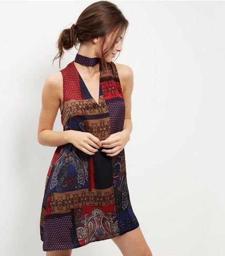 Parisian Red Abstract Print Choker Dress | New Look