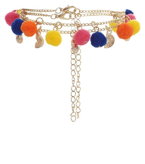 2 Pack Gold Pom Pom Anklets | New Look