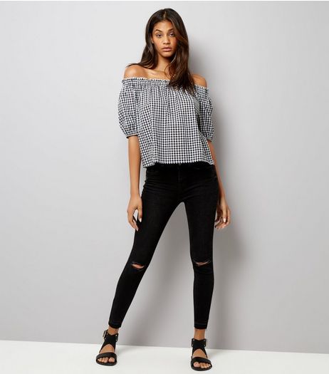 Black Ripped Knee Angled Hem Skinny Jenna Jeans | New Look