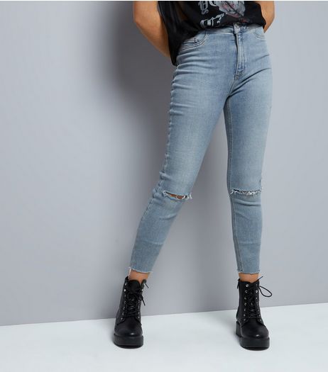 Pale Blue High Waist Ripped Knee Skinny Hallie Jeans | New Look