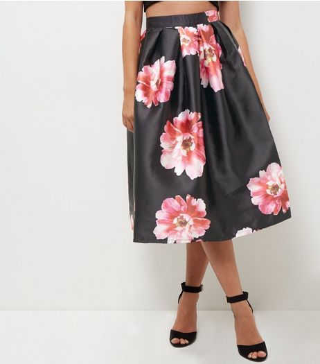 Blue Vanilla Black Floral Print Pleated Balloon Skirt | New Look