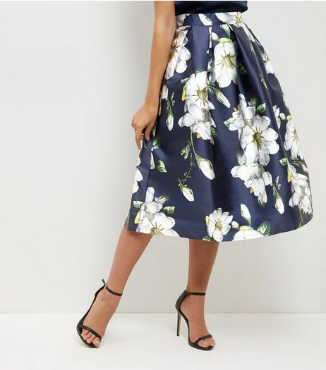 Blue Vanilla Navy Floral Print Pleated Balloon Skirt | New Look