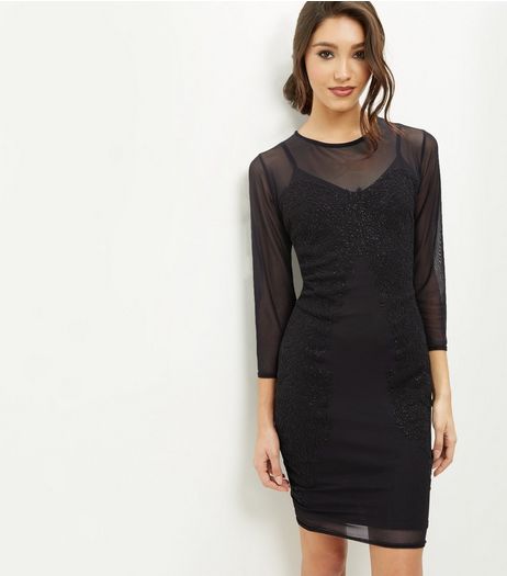 Blue Vanilla Black Sheer Embellished Dress | New Look