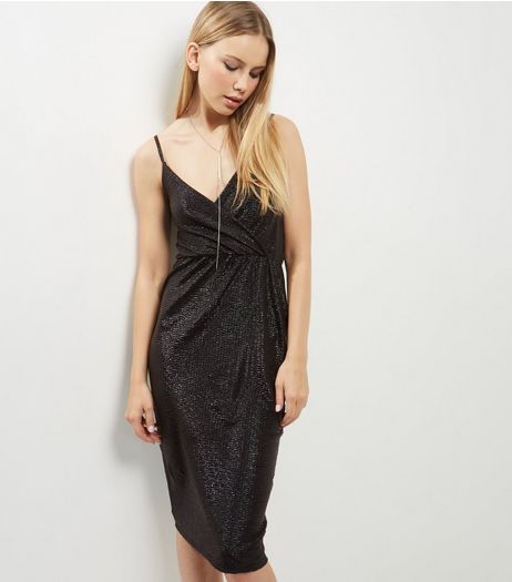 Blue Vanilla Metallic Wrap Front Dress | New Look