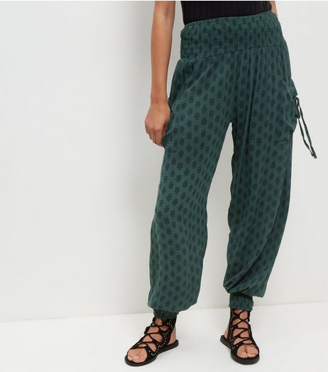 Apricot Green Geo Floral Print Harem Trousers | New Look