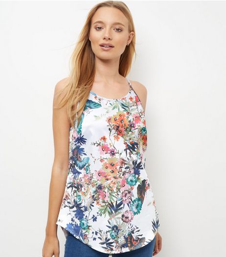 Apricot Cream Sateen Tropical Print Cami | New Look