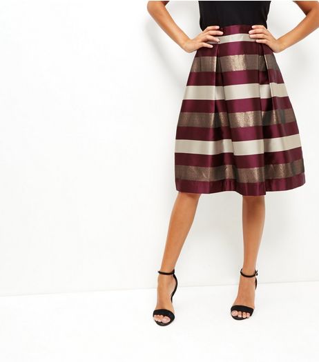 Red Stripe Balloon Midi Skirt | New Look