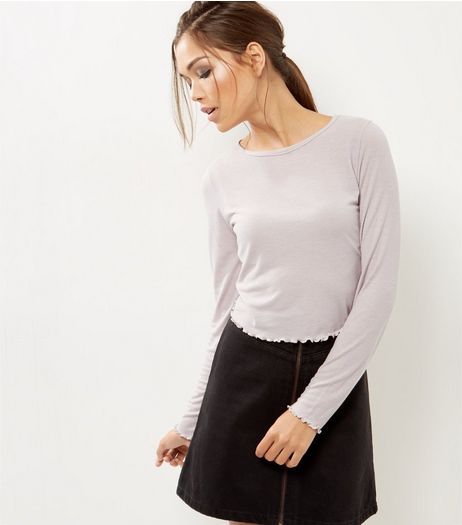 Mink Ribbed Frill Trim Long Sleeve Top | New Look