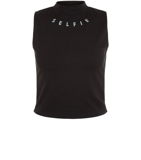 Teens Black Selfie Print Funnel Neck Top | New Look