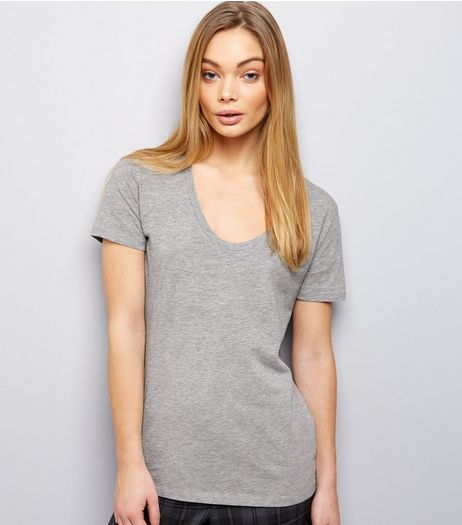 Mid Grey Scoop Neck Short Sleeve T-Shirt | New Look