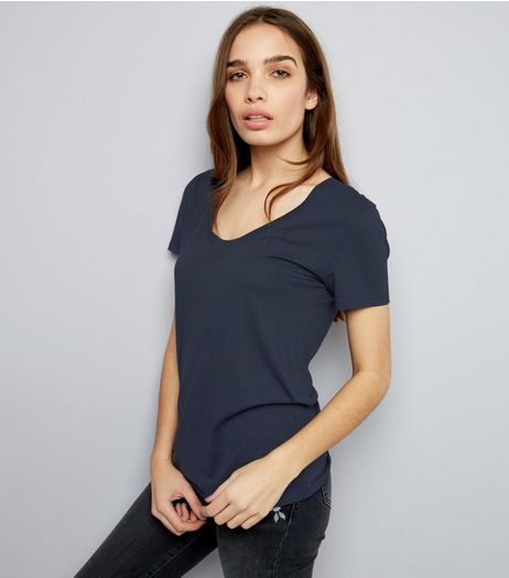 Navy Scoop Neck Short Sleeve T-Shirt | New Look
