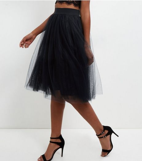 Cameo Rose Black Tulle Pleated Midi Skirt | New Look