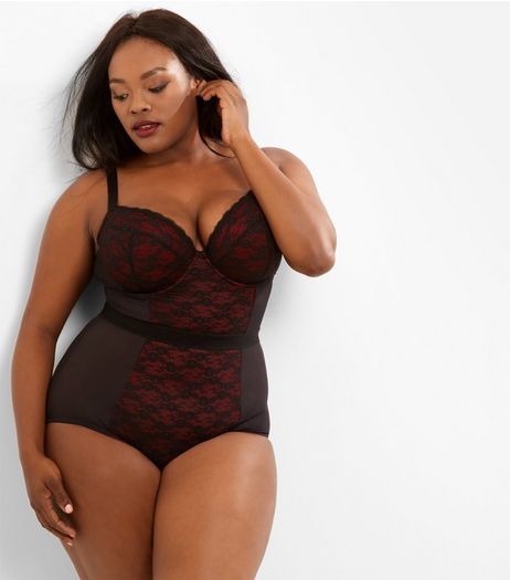 Red Lace Trim Floral Cupped Body Suit | New Look