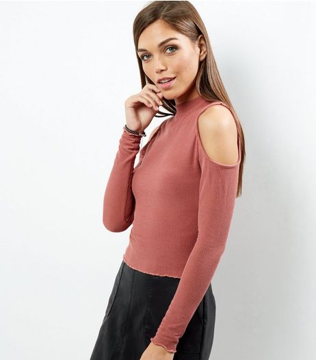 Pink Ribbed Cold Shoulder Top | New Look
