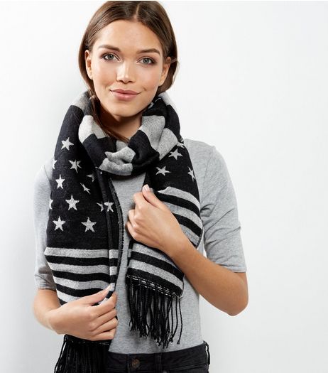 Black Stars and Stripes Print Scarf | New Look