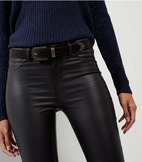 Black Leather-Look Western Buckle Belt | New Look
