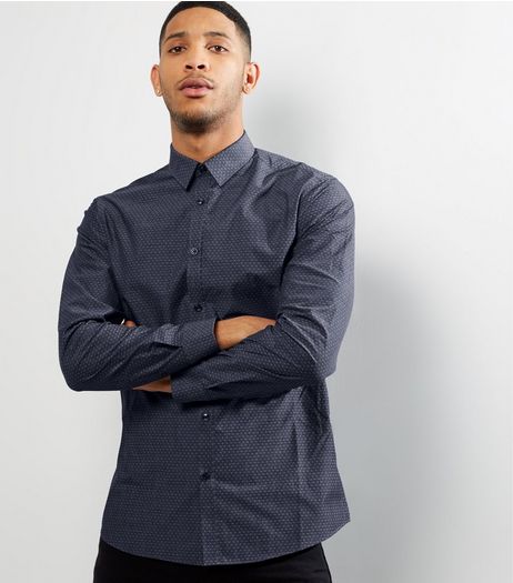 Navy Circle Pattern Long Sleeve Shirt | New Look