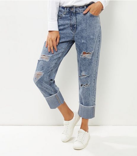 Parisian Pale Blue Ripped Boyfriend Jeans | New Look