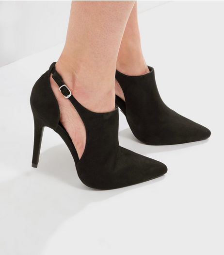 Black Suedette Cut Out Pointed Heels | New Look