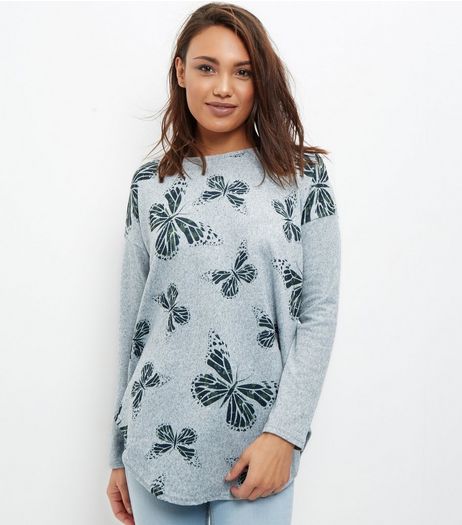 Blue Vanilla Light Green Butterfly Print Top | New Look