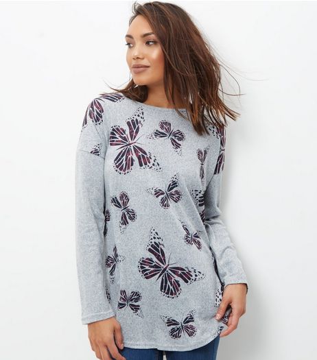 Blue Vanilla Burgundy Butterfly Print Top | New Look