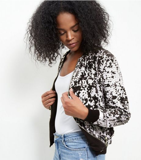Blue Vanilla Black Sequin Bomber Jacket | New Look
