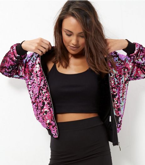 Blue Vanilla Pink Sequin Bomber Jacket | New Look