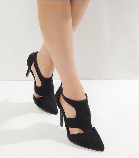 Black Suedette Cut Out Pointed Heels | New Look