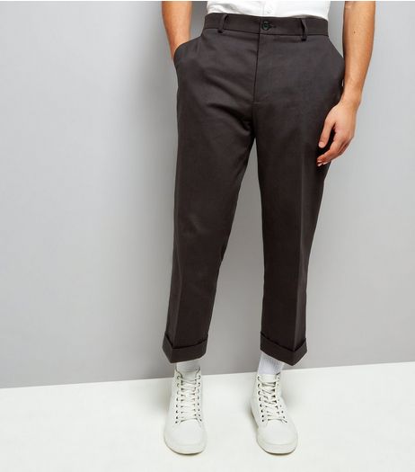Black Wide Leg Cropped Cotton Tailored Trousers | New Look