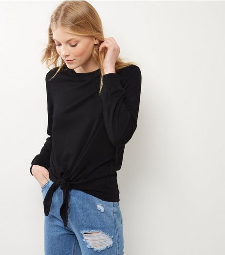 Black Tie Front Long Sleeve Sweater | New Look