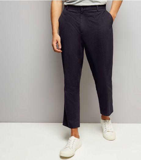 Black Cropped Cotton Slim Leg Trousers | New Look