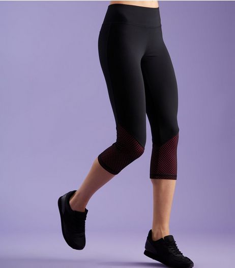 Black Mesh Cropped Sports Leggings | New Look