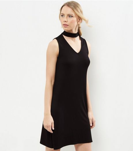 Black Sleeveless Choker Neck Swing Dress | New Look