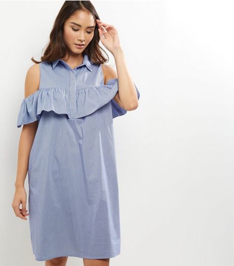 White Stripe Print Cold Shoulder Dress | New Look