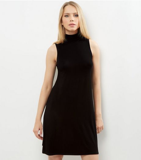 Black Funnel Neck Sleeveless Swing Dress | New Look