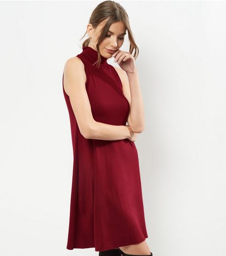 Burgundy Funnel Neck Sleeveless Swing Dress | New Look