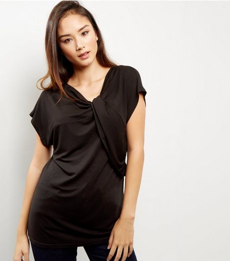 Black Bow Neck T-Shirt | New Look