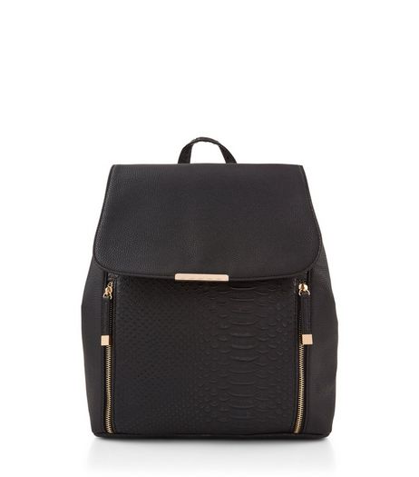 Black Snakeskin Texture Backpack | New Look
