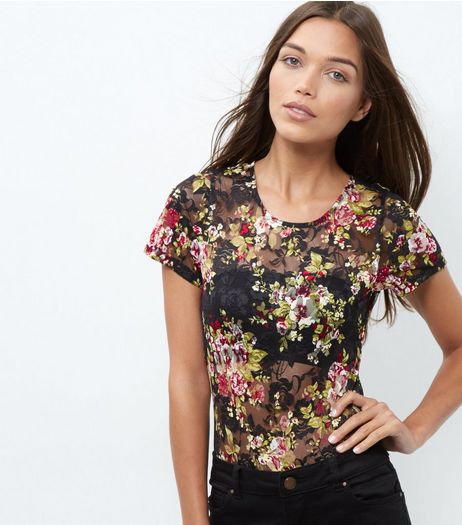 Cameo Rose Black Floral Print Lace Bodysuit | New Look