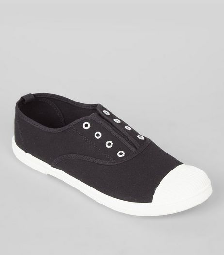 Black Contrast Toe Plimsolls | New Look