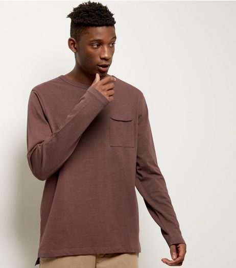 Dark Purple Pocket Front Long Sleeve T-shirt | New Look