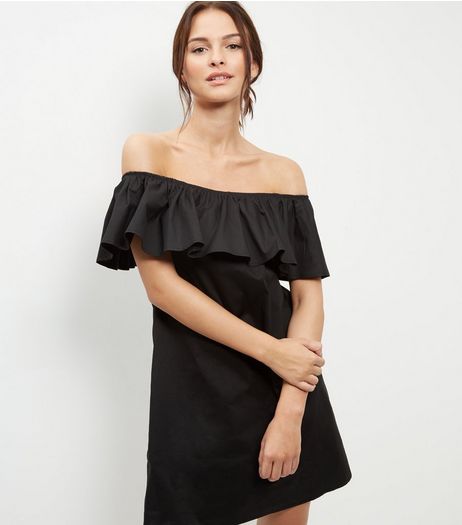Loving This Black Bardot Neck Frill Dress | New Look