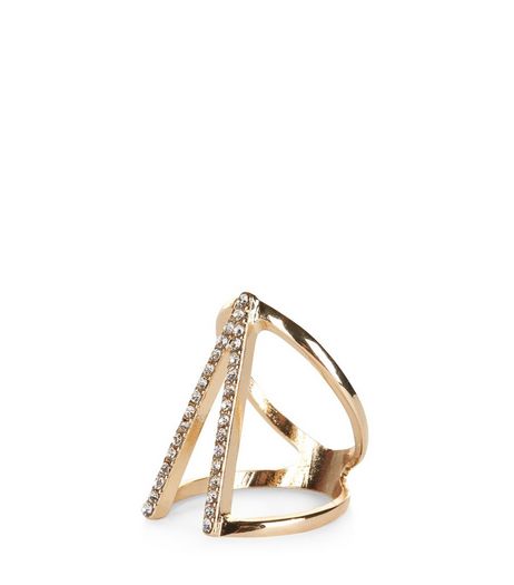 Gold V Diamante Ring | New Look
