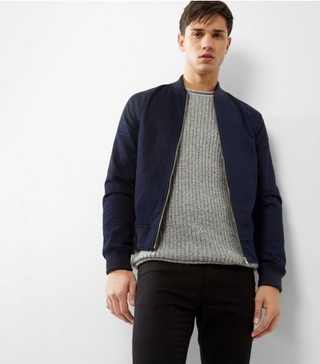 Navy Cotton Bomber Jacket | New Look