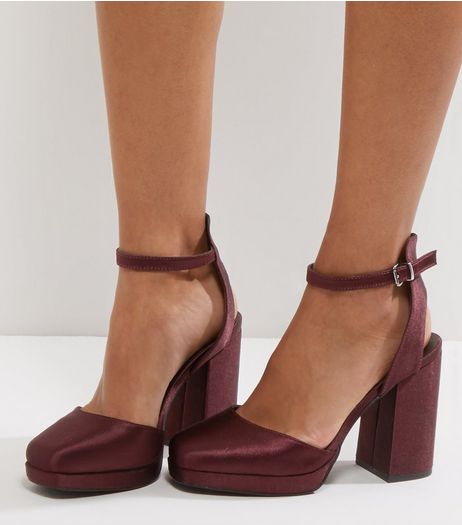 Wide Fit Dark Purple Sateen Platform Heels | New Look