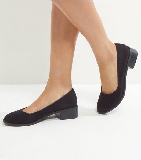 Wide Fit Black Suedette Mini Flared Block Heels | New Look